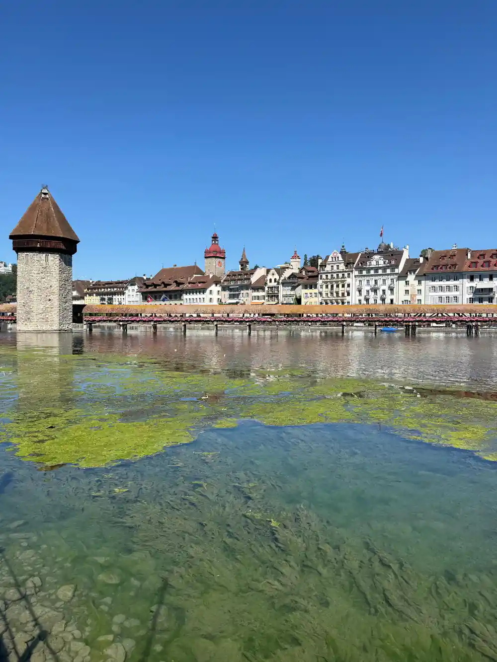 The Chapel Bridge and old town from the water's edge