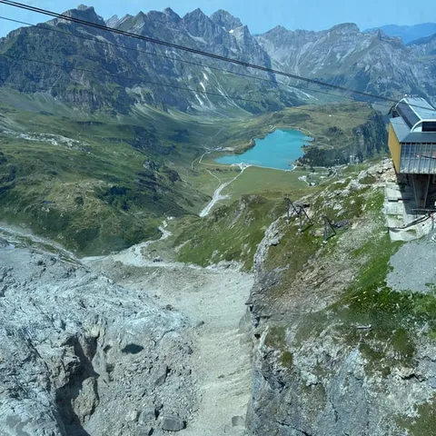 The Engelberg valley and lake seen from the cable car