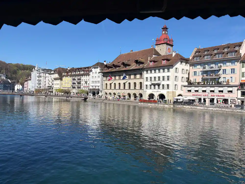 The Lucerne waterfront with its clock tower and old facades